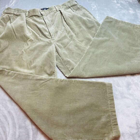 Vintage Polo Ralph Lauren Andrew Corduroy Pants Mens 42x32(29) Khaki Pleated - Picture 1 of 10